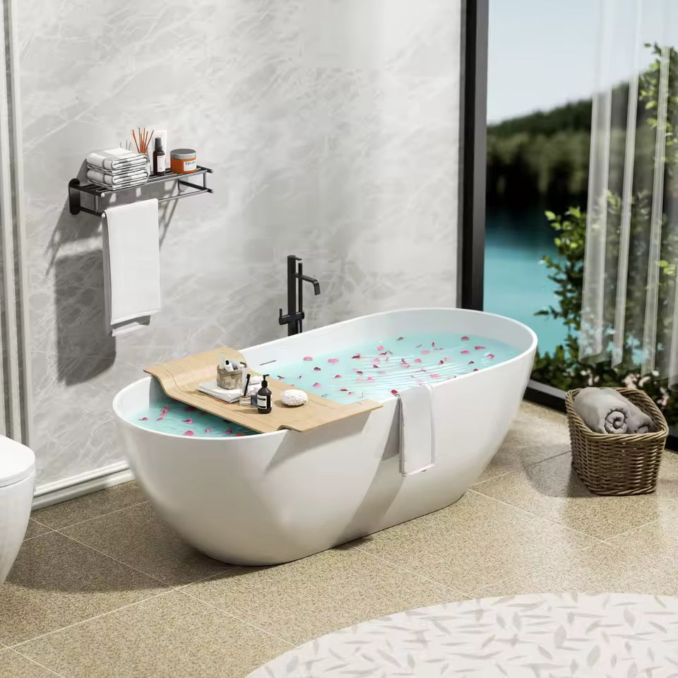 Matte White Freestanding Bathtub, Durable Spa Style Soaking Tub