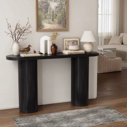 55” Modern Fluted Console Table for Entryway or Behind Sofa, Black