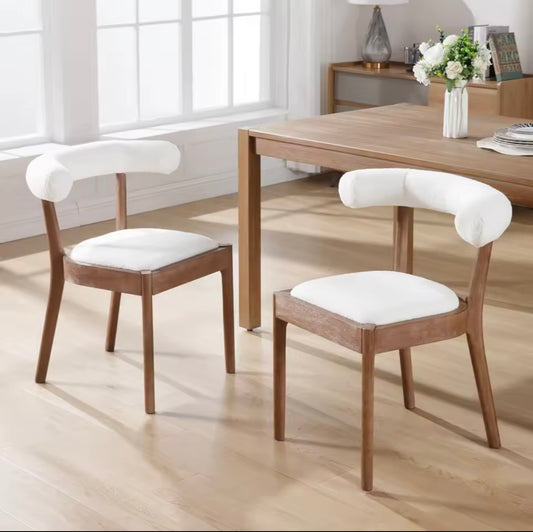 Set of 2 Upholstered Mid Century Sherpa Fabric Dining Chairs