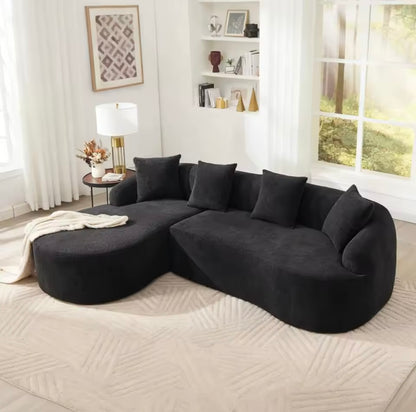 99” Curved Sofa with L-Shape Chaise, Upholstered Chenille Couch