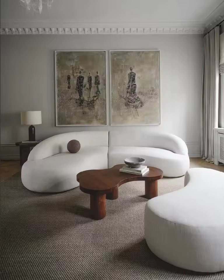Italian Contemporary Curved Sofa, White Minimalist Couch