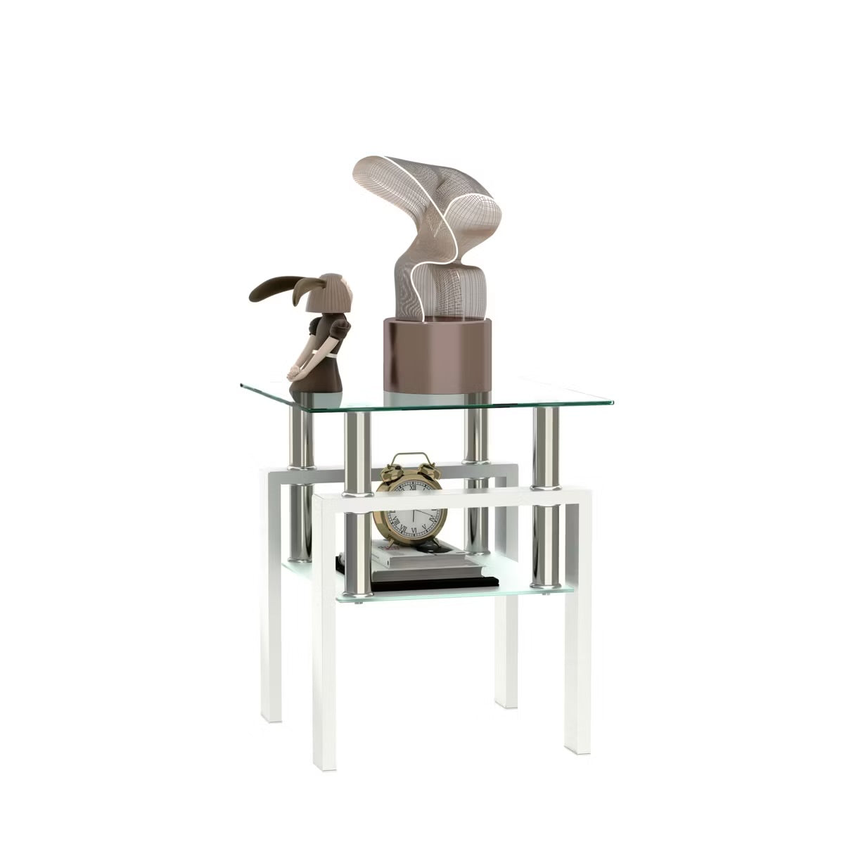 White Tempered Glass Square End Table