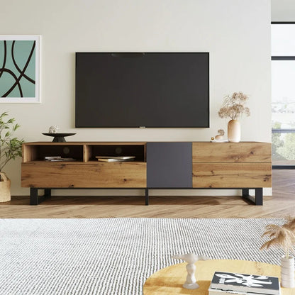 Modern 70 Inch TV Stand – Wood Entertainment Center with Storage