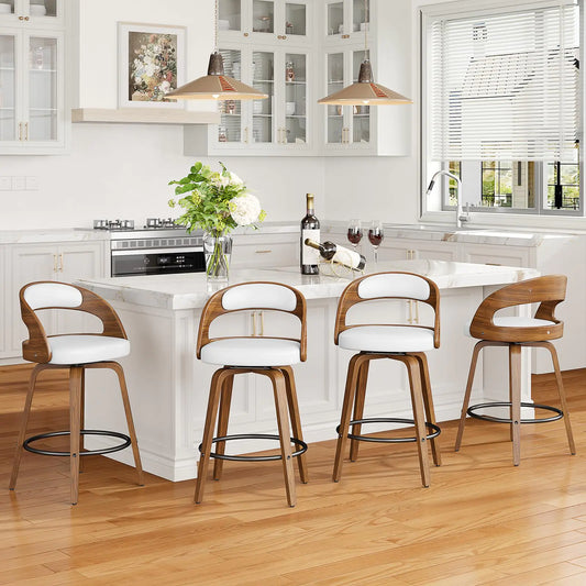 4 White 26" PU Leather Swivel Bar Stools