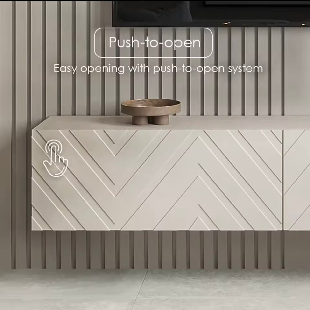 71” Beige Floating TV Console with Push-to-Open Media Cabinet