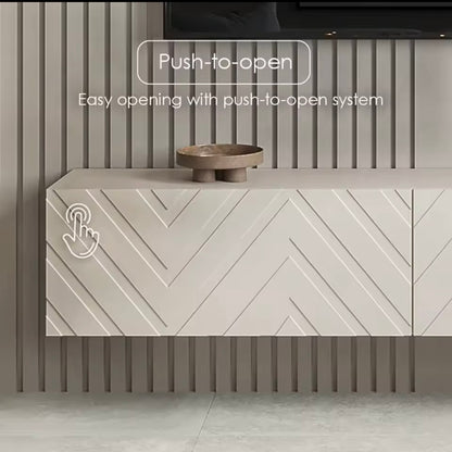 71” Beige Floating TV Console with Push-to-Open Media Cabinet