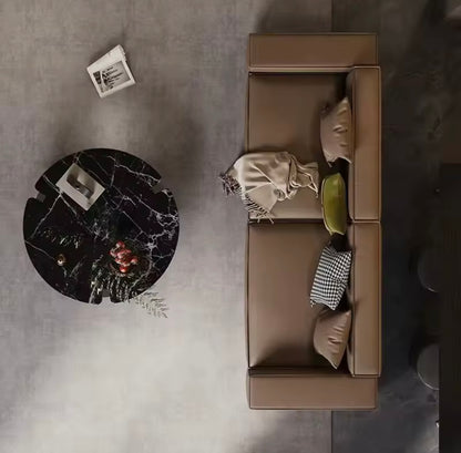 Antique European Brown Faux Leather Sofa