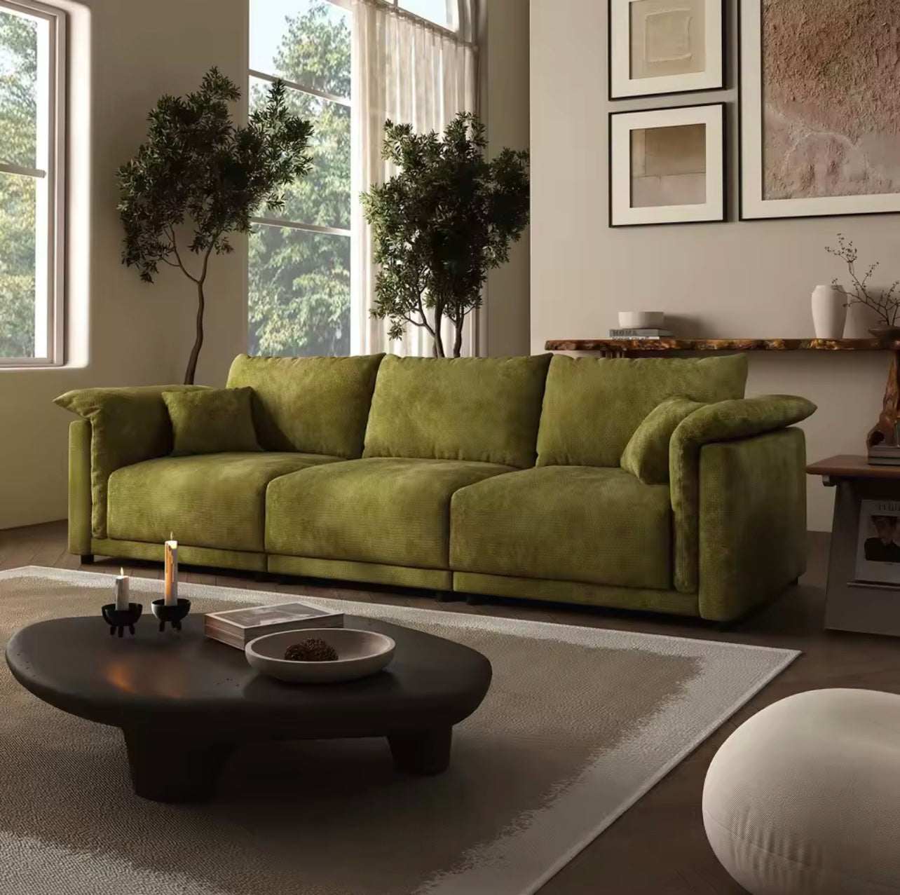 Beige 3 Seater Sectional Sofa, Convertible Deep Seat Couch