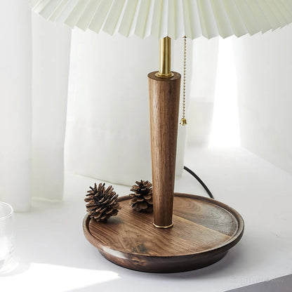 Mid Century Solid Wood Walnut Pleated Lamp