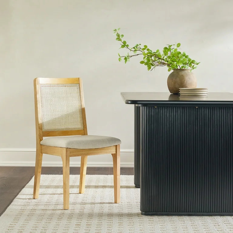 Solid Wood Dining Chairs with Rattan Back