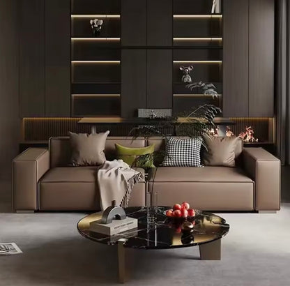 Antique European Brown Faux Leather Sofa