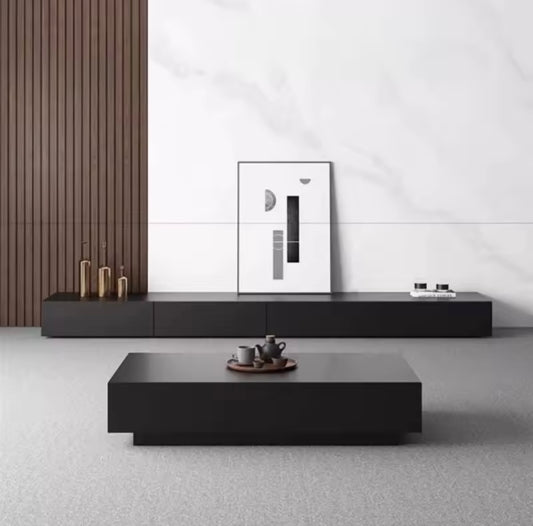 Mid Century Black Oak TV Console with Soft-Close Drawers