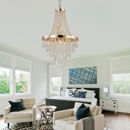 Golden Crystal Chandelier with Layered K9 Design