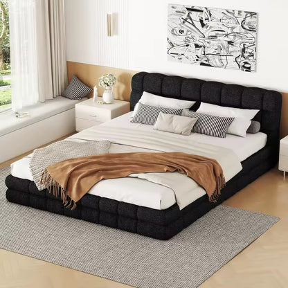 Queen Upholstered Thick Teddy Fabric Grounded Platform Bed