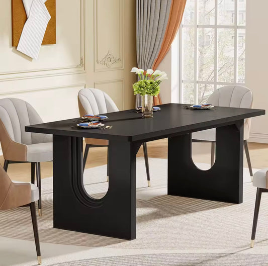 Large Rustic Black Rectangular Dining Table for 6–8