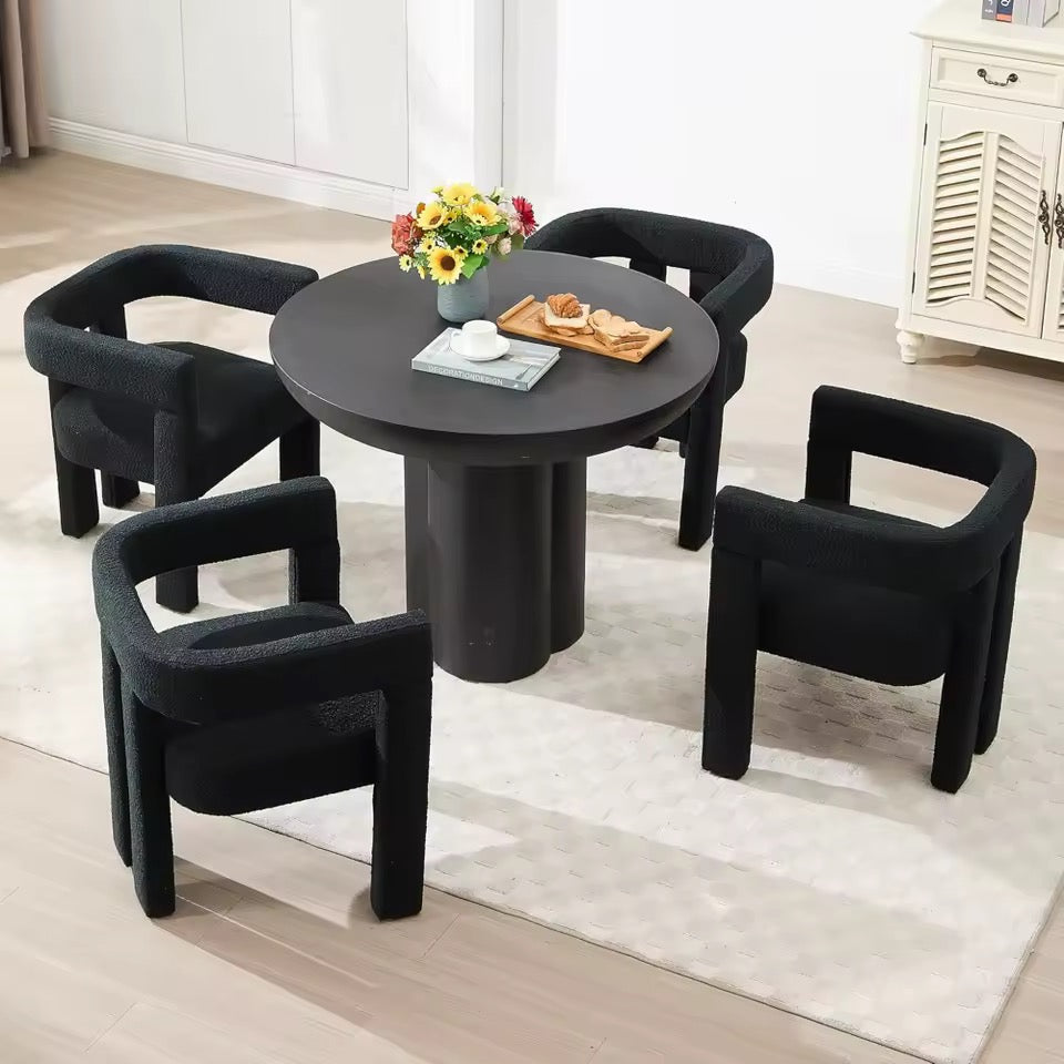 Set of 2 Modern Upholstered Black Teddy Accent Dining Chairs