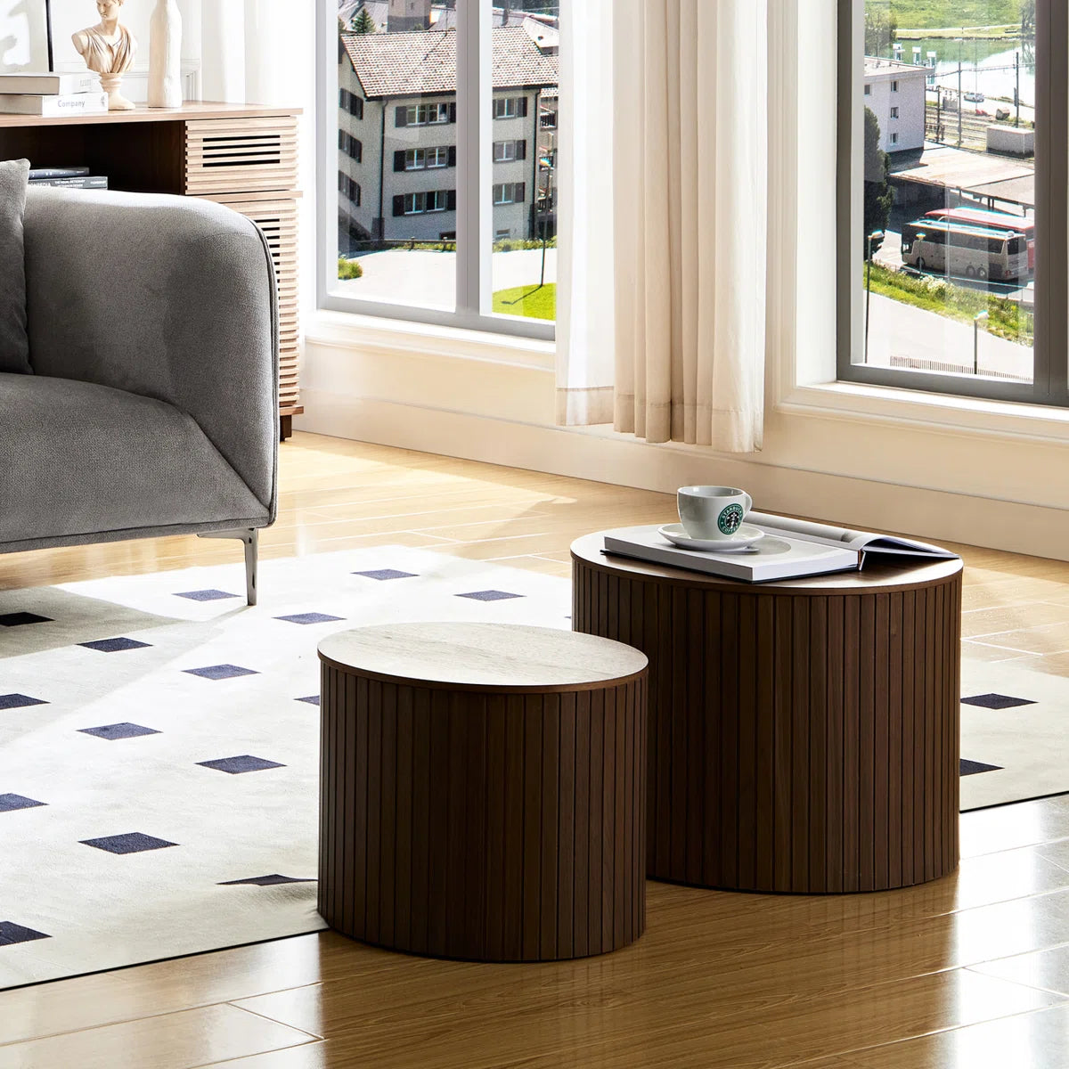 Walnut Round Nesting Coffee Table Set of 2