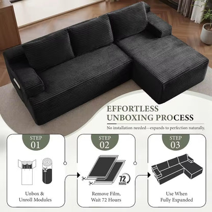 96” L-Shaped Sectional Sofa Chaise & Pockets, Corduroy Upholstery