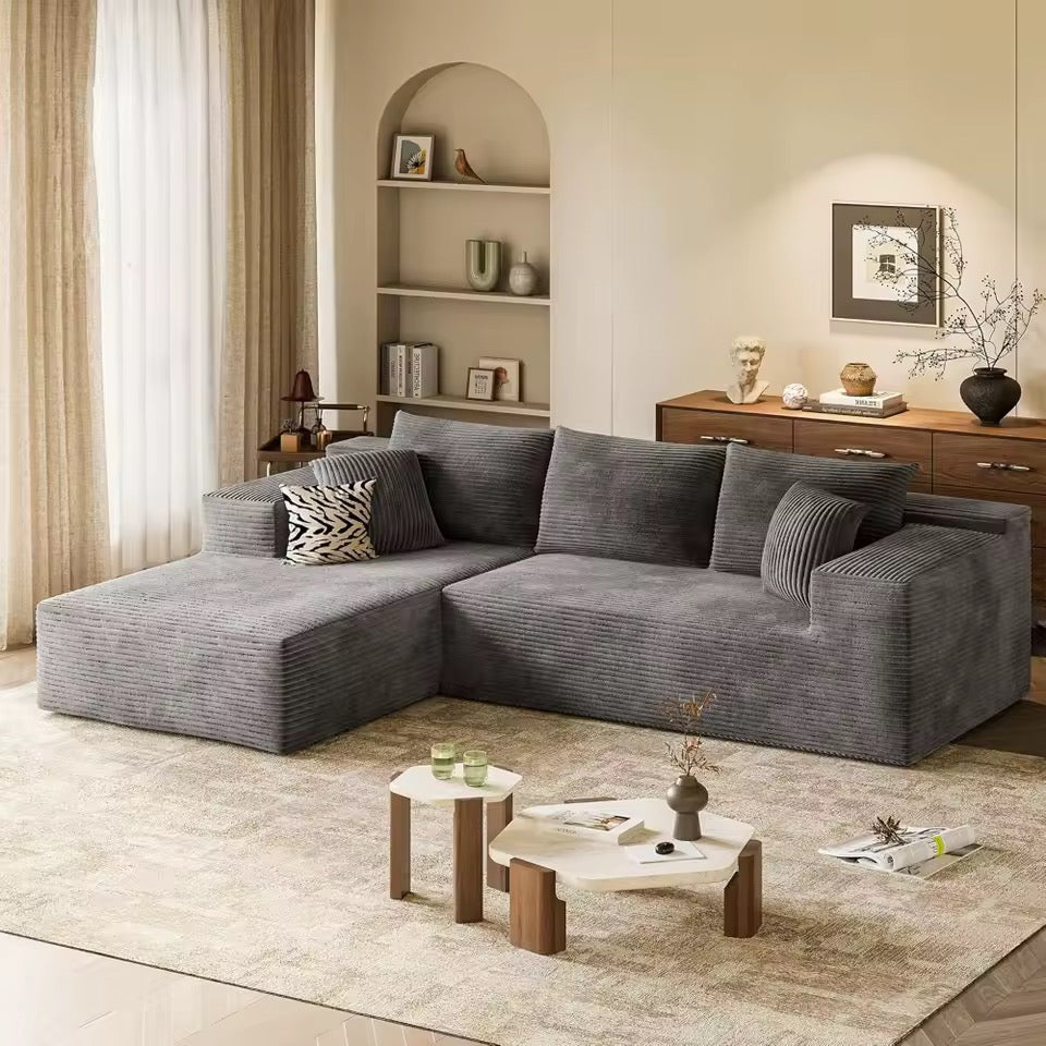 108” L-Shaped Modular Sectional Sofa, Deep Seat Corduroy Couch