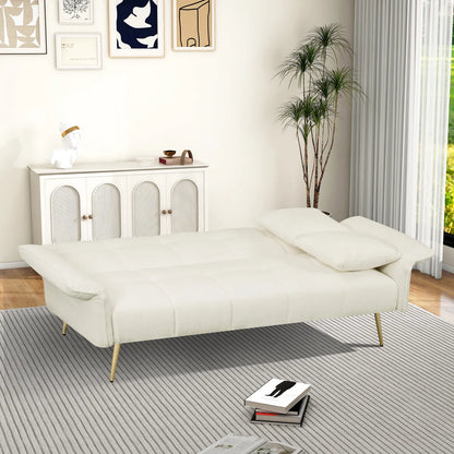 Beige Small Sofa - Convertible Sofa Bed with Armrests