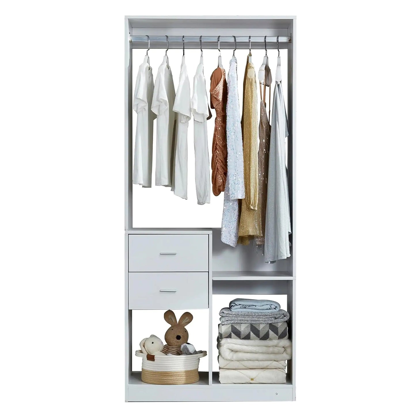 Grey Bedroom Wardrobe with 4 Drawers, Shelves and Hanging Rod