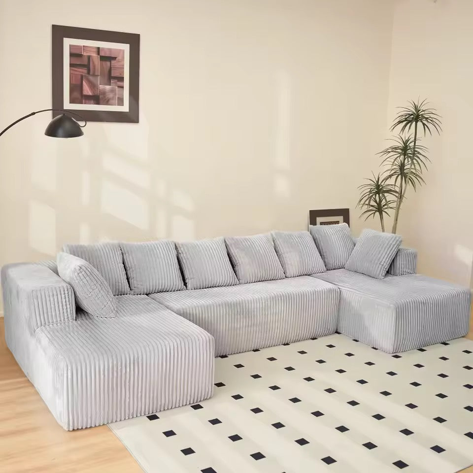 130" U-Shaped Sectional Sofa, Corduroy Modular with Chaise Lounge