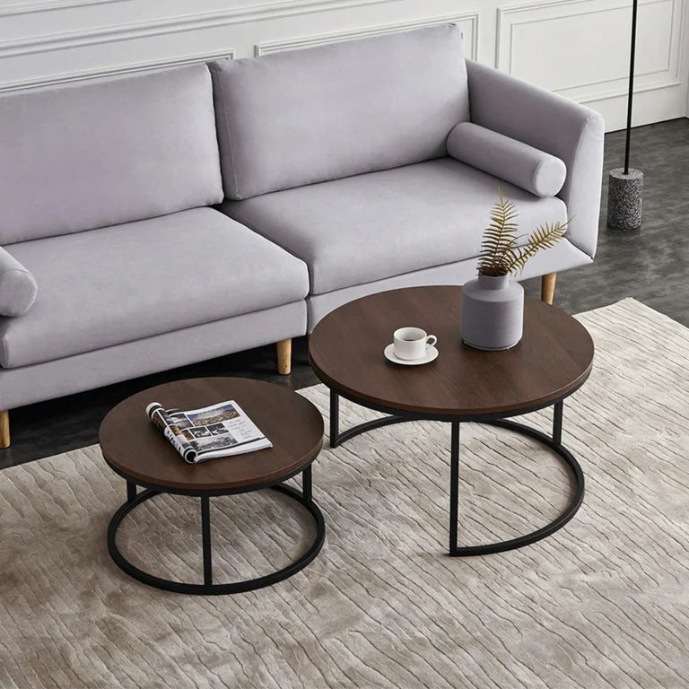 Modern Walnut Nesting Coffee Table with Metal Frame
