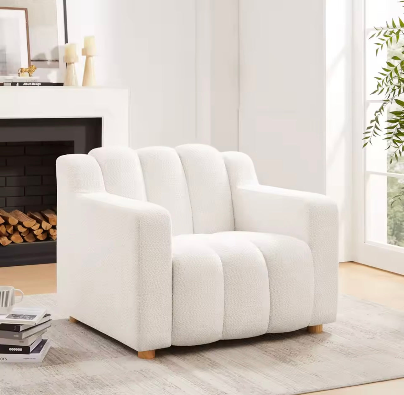 Burnt Orange Upholstered Armchair, Boucle Fabric Accent Chair