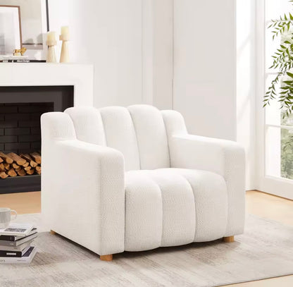 Burnt Orange Upholstered Armchair, Boucle Fabric Accent Chair