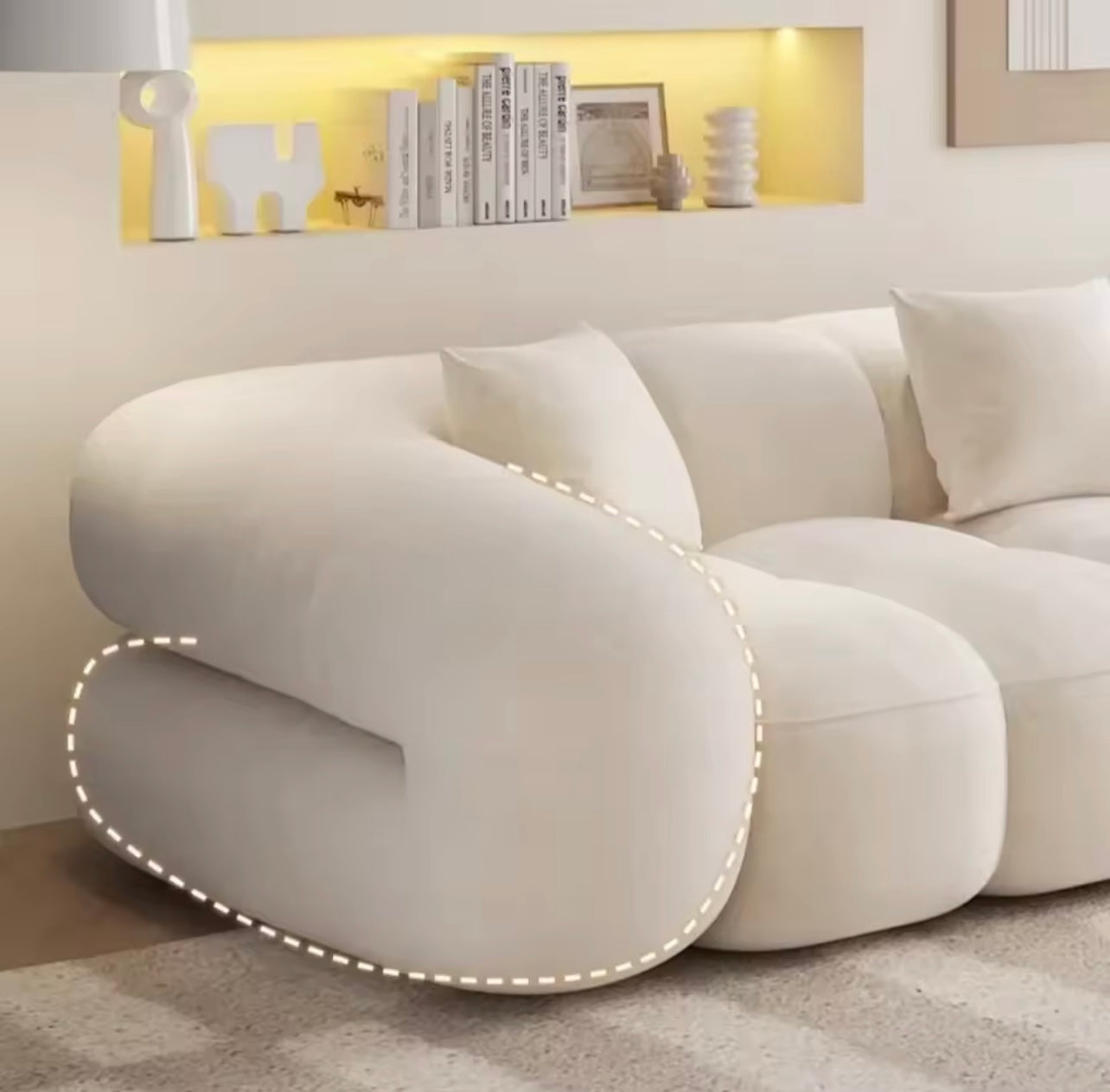 Cream Milk-Velvet Cloud Sofa with Deep Seating