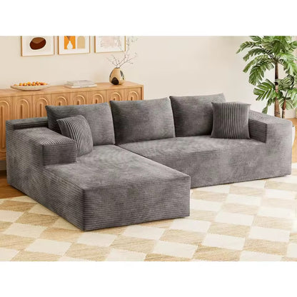 108” L-Shaped Modular Sectional Sofa, Deep Seat Corduroy Couch