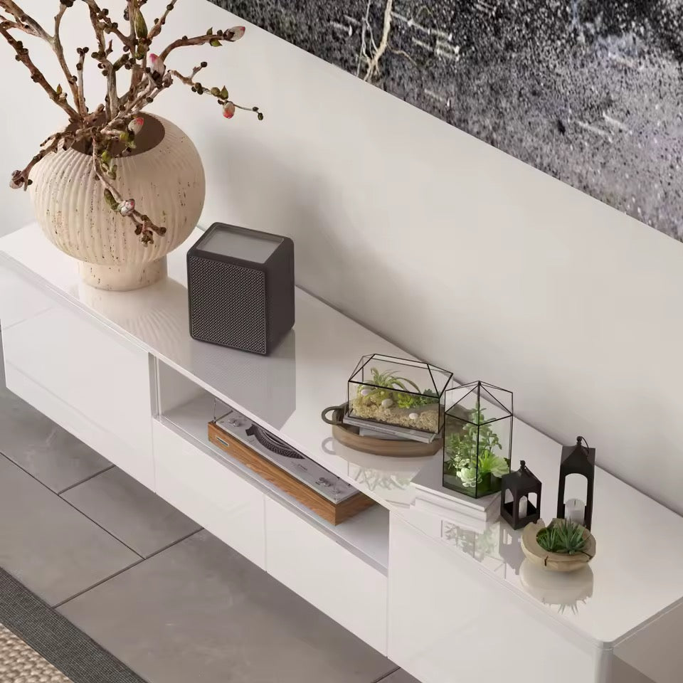 70.8” LED TV Stand with 4 Drawers, High-Gloss Media Console