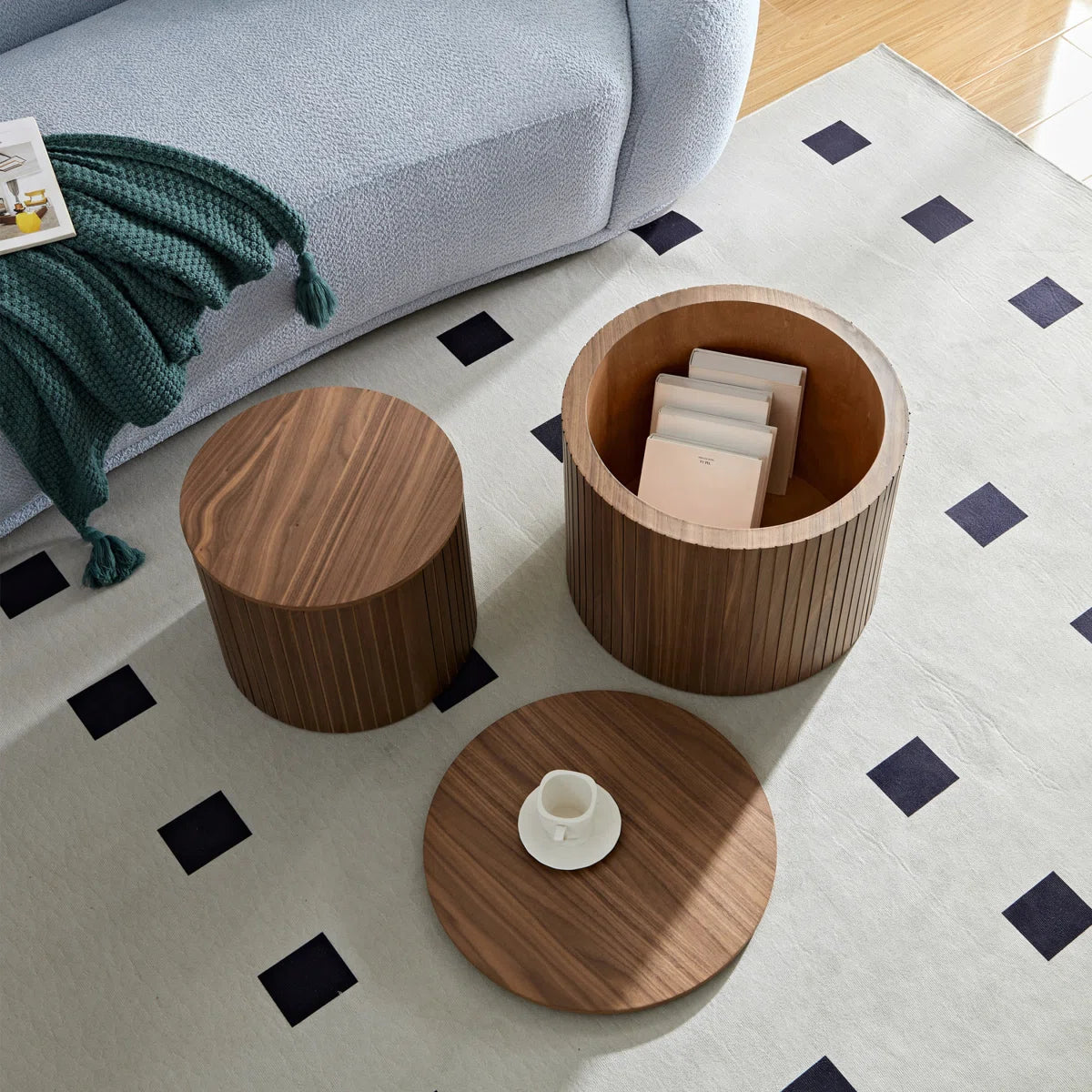 Walnut Round Nesting Coffee Table Set of 2