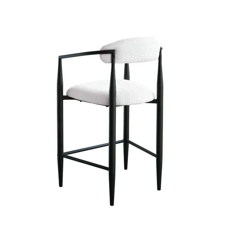 2 Boucle Bar Stools with Armrest Black & White