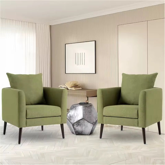 Set of 2 Green Wool Accent Chairs, Upholstered Modern Armchairs
