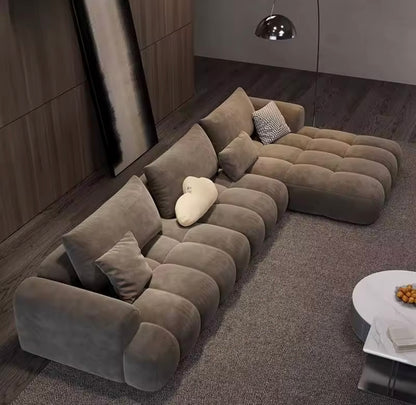 Brown Cloud Upholstered L-Shaped Sofa, Matte Suede Fabric