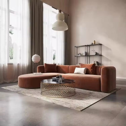 Modern Velvet L-Shape Sofa with Chaise, Deep Seat 3 Seater Sectional
