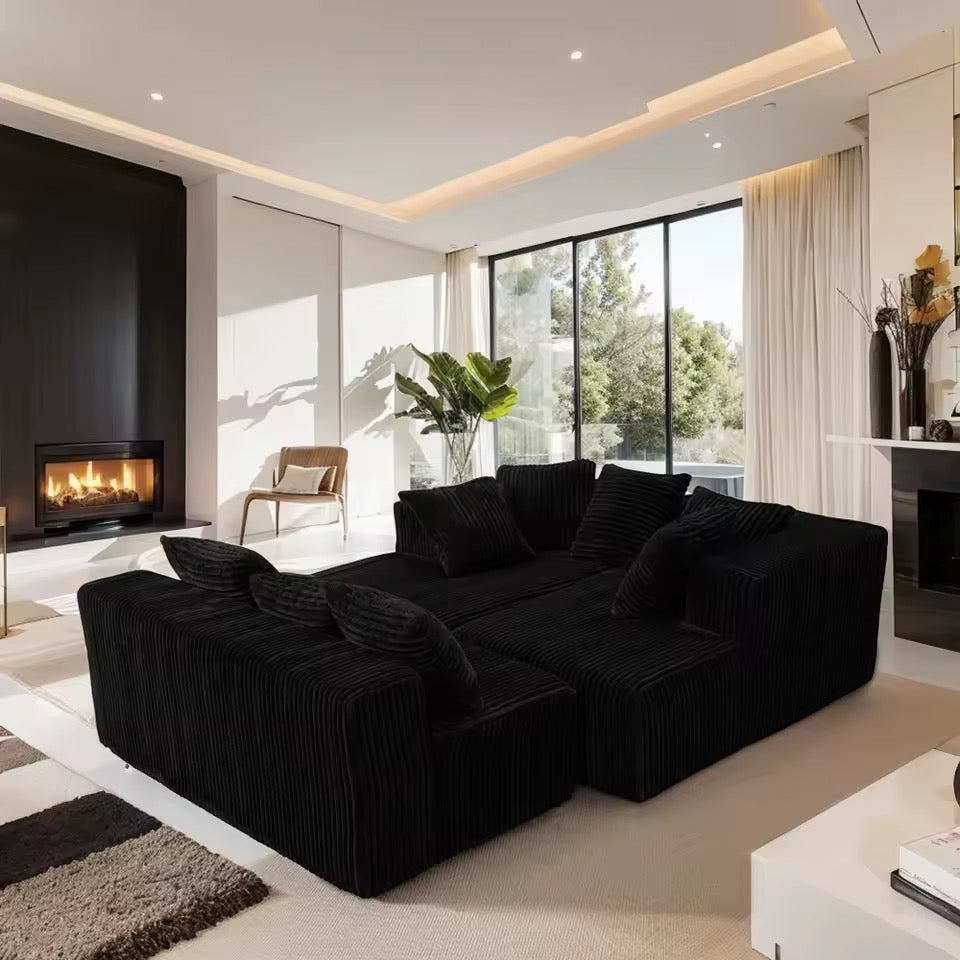 130" U-Shaped Sectional Sofa, Corduroy Modular with Chaise Lounge