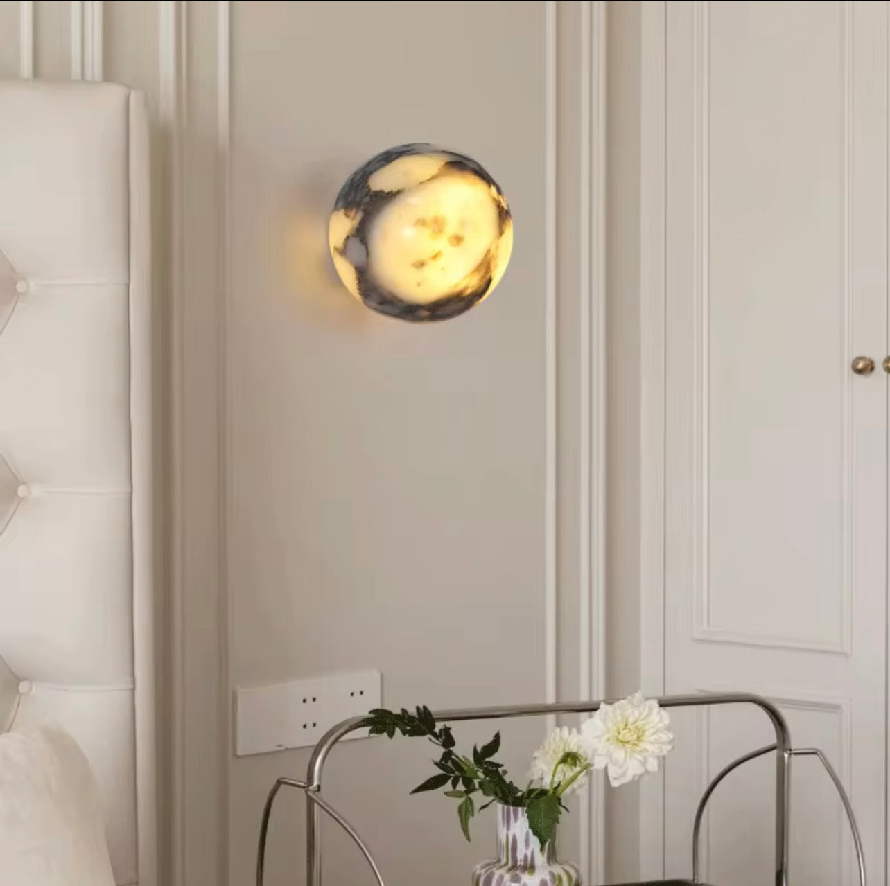 Black Marble Wall Lamp, Italian LED Bedside & Bathroom Sconce