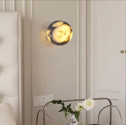 Black Marble Wall Lamp, Italian LED Bedside & Bathroom Sconce