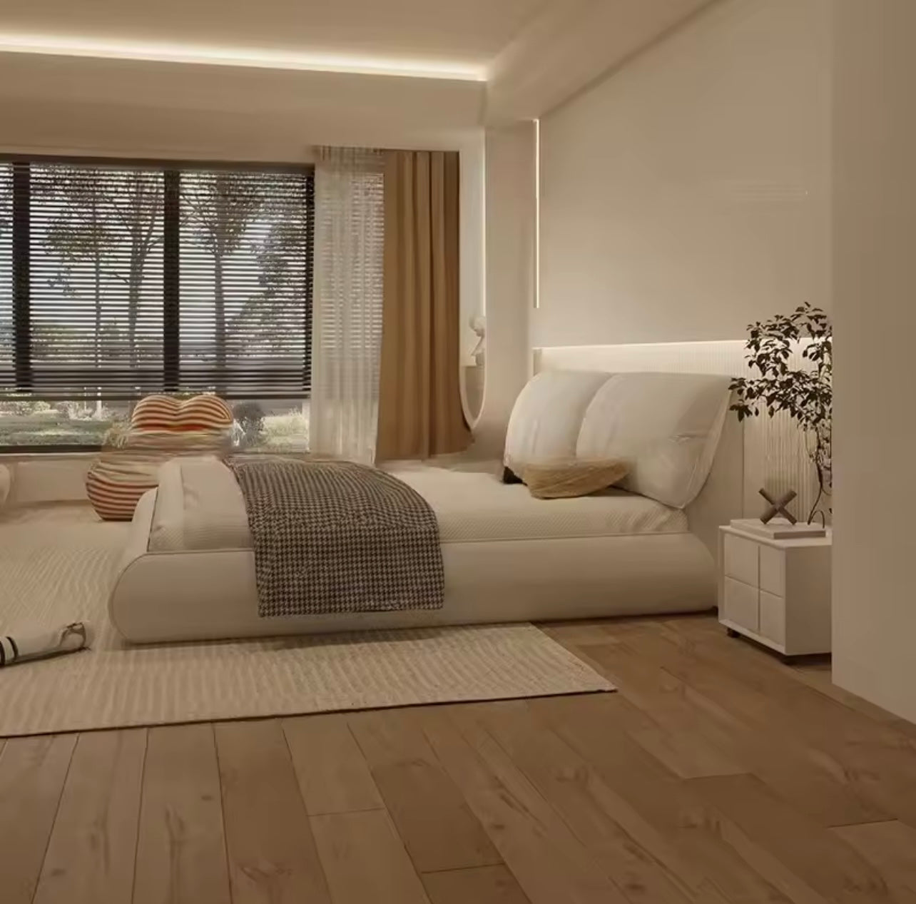 Modern Nordic Upholstered Bed Frame with Storage