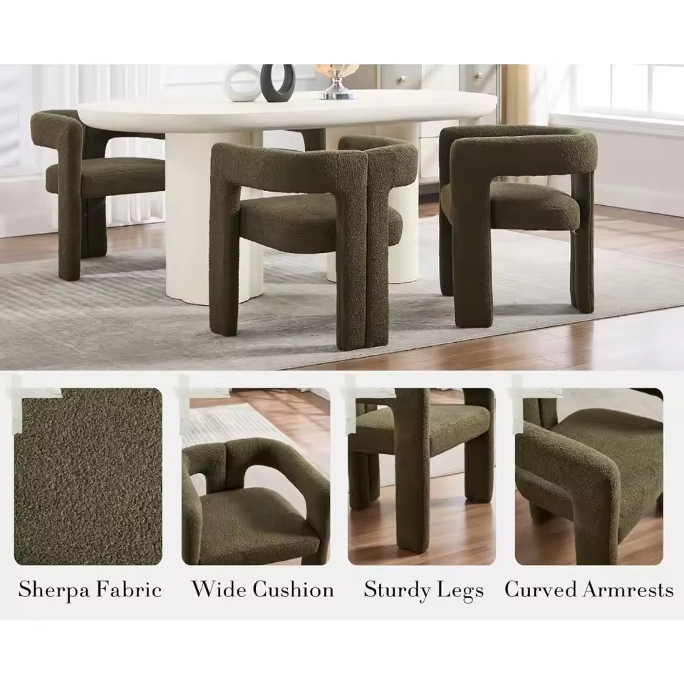 Set of 2 Upholstered Boucle Barrel Dining Chairs