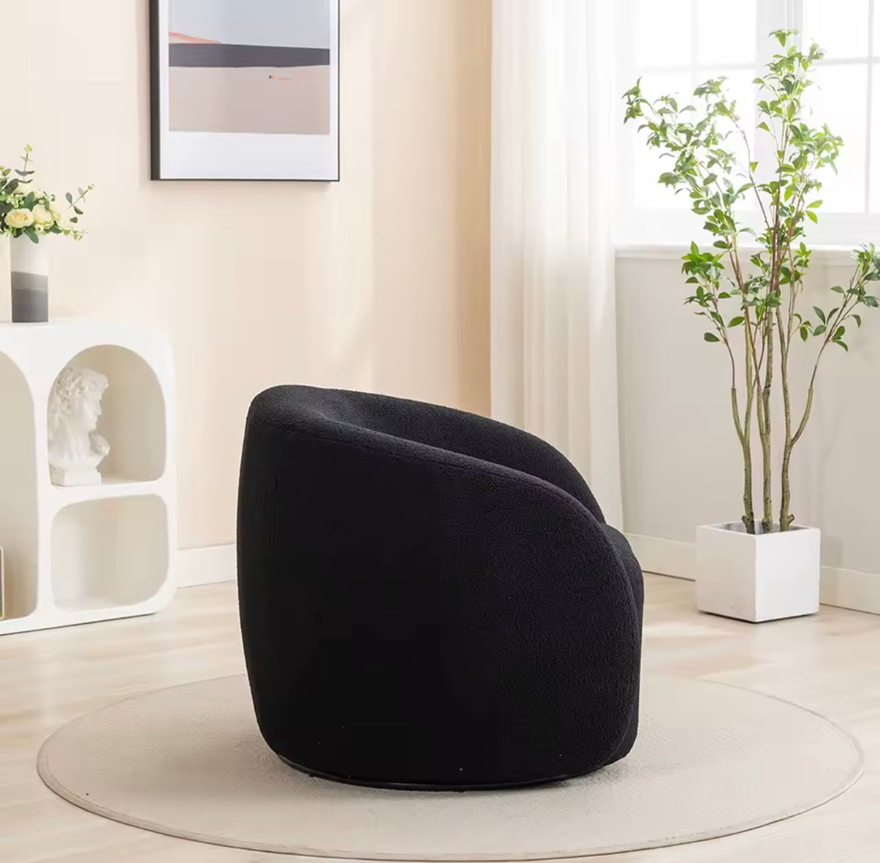 Modern 360 Degree Swivel Accent Chair, Velvet Barrel Side Chair, Black