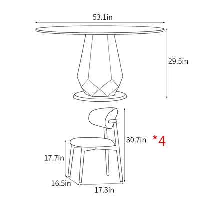 Rock Slab Round Dining Table with 360° Rotating Top