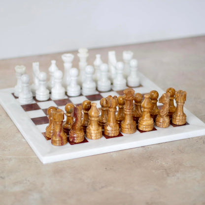 Travel Chess Board - Marble Chess Set - White and Brown Chess Board