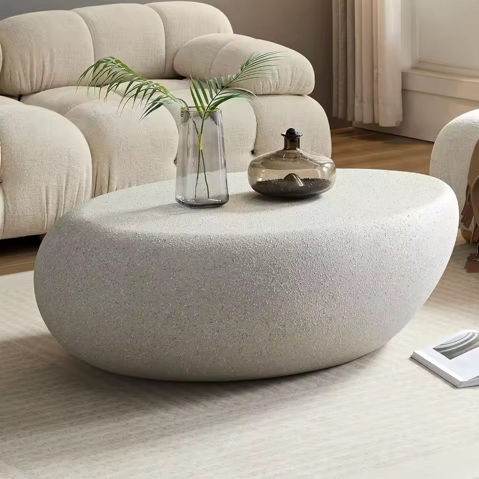 43.3” Oval Coffee Table, Modern Matte Rocks Fiberglass Center Table