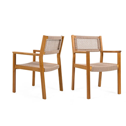 Set of 2 Teak Rope Outdoor Chairs – Acacia Wood Patio Chairs