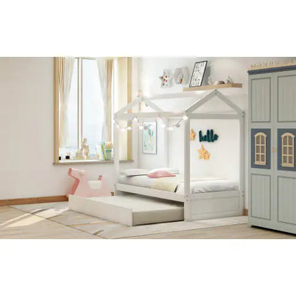 White House Bed for Kids Bedroom - Kids Bed with Trundle