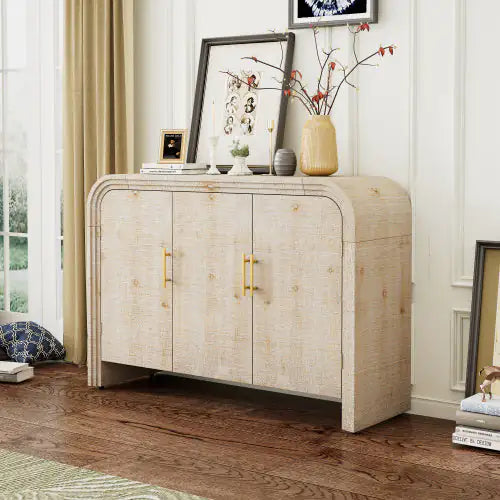 Vintage Minimalist Curved Sideboard With Gold Handles