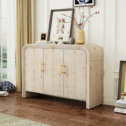 Vintage Minimalist Curved Sideboard With Gold Handles
